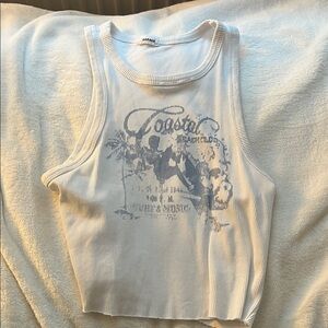 Garage White Ribbed Tank Top with Graphic